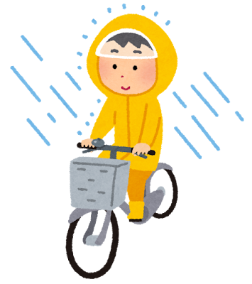 かっぱを着て自転車に乗る人
